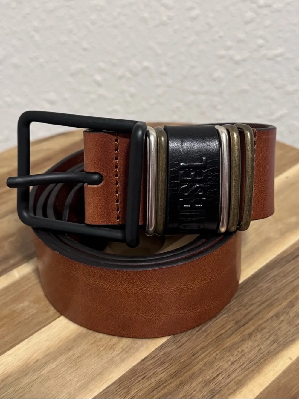Diesel Men's Leather Belt Brown Mixed Metal Size 95 / 38